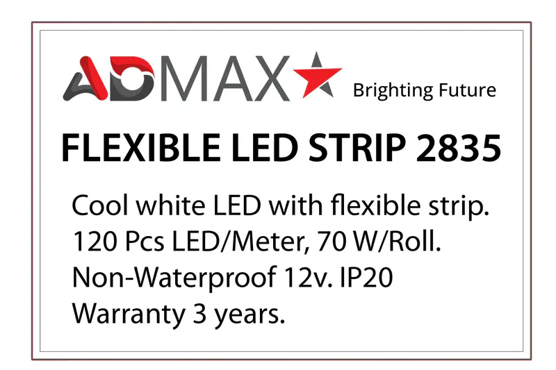 ADMAX Flexible LED Strip 2835 product label showing specification