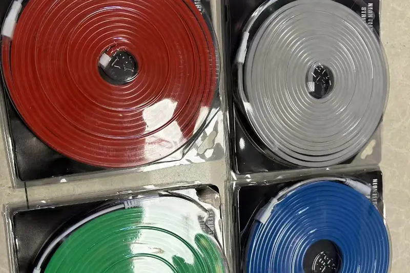 Neon flex rope light reels in stock, red green blue and grey